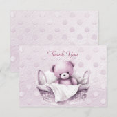 Roze Teddybeer in mand Dank je kaart (Voorkant / Achterkant)