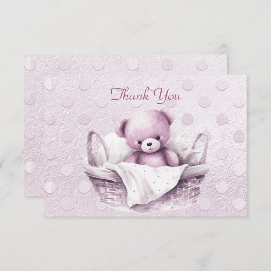 Roze Teddybeer in mand Dank je kaart (Voorkant / Achterkant)