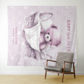 Roze Teddybeer in mandachtergrond Wandkleed (In Situ (horizontaal))