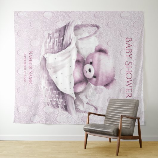 Roze Teddybeer in mandachtergrond Wandkleed (In Situ (horizontaal))