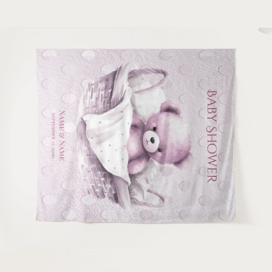 Roze Teddybeer in mandachtergrond Wandkleed (Voorkant (horizontaal))