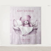 Roze Teddybeer in mandachtergrond Wandkleed (Voorkant)