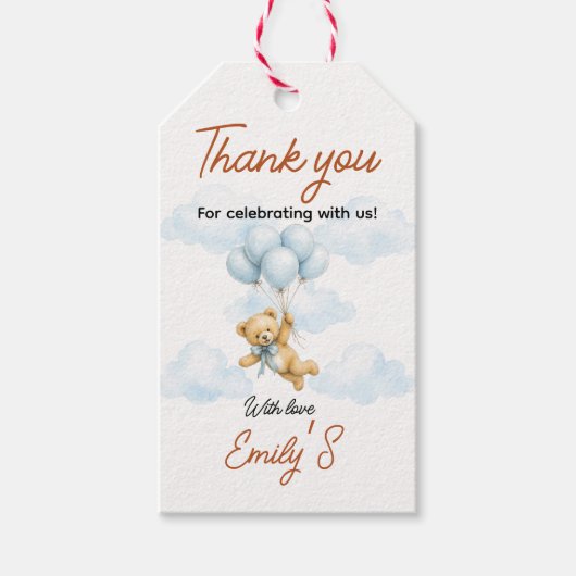 Roze Teddybeer Jongens Baby Shower Cadeaulabel (Voorkant)