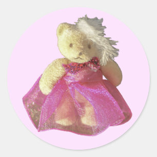 Roze teddybeer jurk party dier ronde sticker