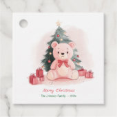 Roze teddybeer Kerstmis Bedankjes Labels (Voorkant)
