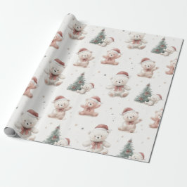 Roze teddybeer Kerstmis Cadeaupapier