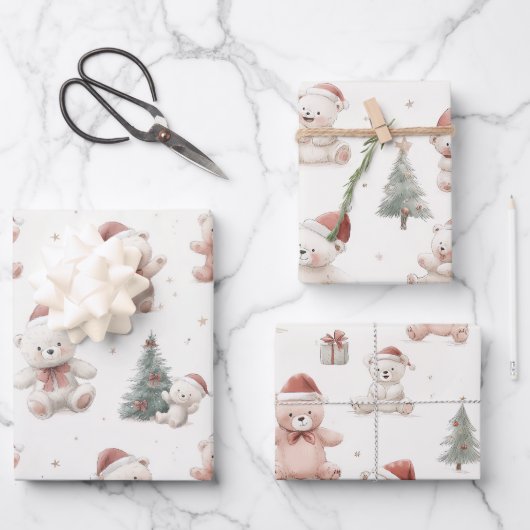 Roze teddybeer Kerstmis  Inpakpapier Vel (Voorkant)