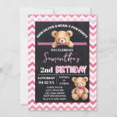 Roze Teddybeer Klein Beer Verjaardag Roze Chevron Kaart (Voorkant)