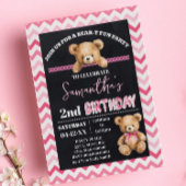 Roze Teddybeer Klein Beer Verjaardag Roze Chevron Kaart