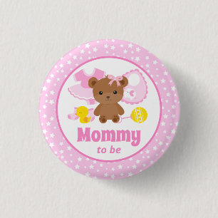 Roze teddybeer kleren baby shower aanstaande moede ronde button 3,2 cm