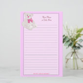 Roze teddybeer Lijngebak Briefpapier (Staand voorkant)