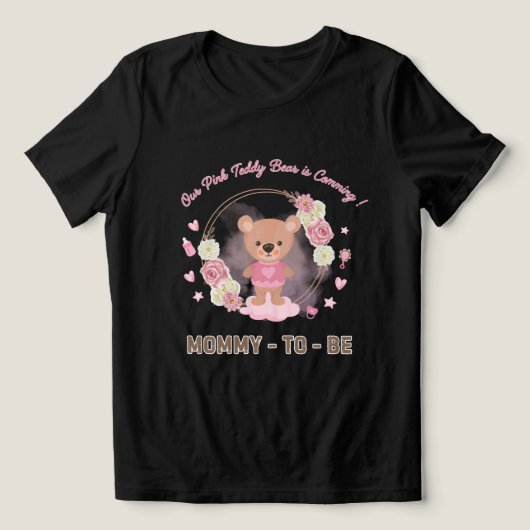 Roze Teddybeer Mama-in-spe  Tri-Blend Shirt (Design voorkant)