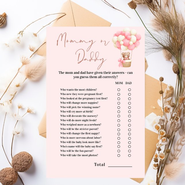 Roze teddybeer mama of papa Baby shower Guess (Creator heeft geüpload)