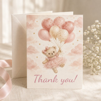 Roze Teddybeer Meisje Baby Shower Bedankkaart