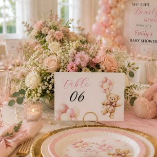 Roze teddybeer-meisje Baby Shower Kaart