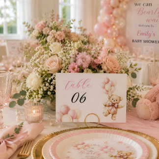 Roze teddybeer-meisje Baby Shower Kaart