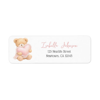Roze Teddybeer Meisje Custom Etiket