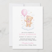 Roze Teddybeer Meisje Doop Uitnodiging (Voorkant)