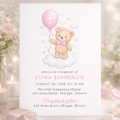 Roze Teddybeer Meisje Doop Uitnodiging