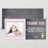 Roze Teddybeer Meisje Verjaardag Bedankt Fotokaart (Voorkant / Achterkant)