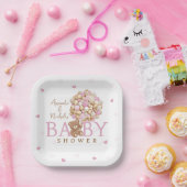 Roze teddybeer met ballonnen baby meisje douche papieren bordje (Feest)