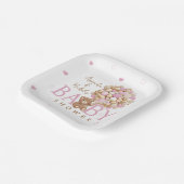 Roze teddybeer met ballonnen baby meisje douche papieren bordje (Gebogen)