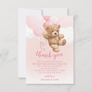 Roze teddybeer met ballonnen bedankkaart
