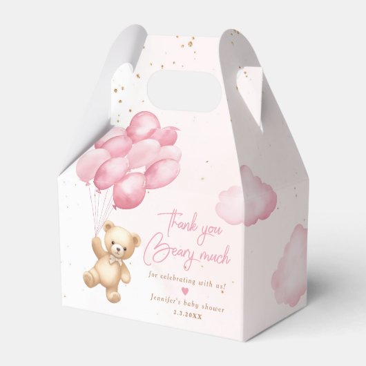 Roze teddybeer met ballonnen dank u dragen veel bedankdoosjes (Voorkant Zijde)