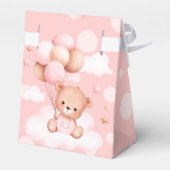 Roze teddybeer met ballonnen op wolken bedankdoosjes (Achterkant)
