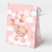 Roze teddybeer met ballonnen op wolken bedankdoosjes (Achterkant)