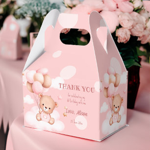 Roze teddybeer met ballonnen op wolken bedankdoosjes