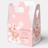 Roze teddybeer met ballonnen op wolken bedankdoosjes (Geopend)