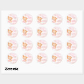 Roze teddybeer met een kussen baby shower ronde sticker (Vel)