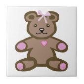 Roze teddybeer met liefdeshart tegeltje (Voorkant)