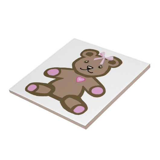 Roze teddybeer met liefdeshart tegeltje (Zijkant)