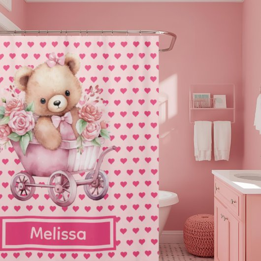Roze teddybeer met monogram douchegordijnen voor m