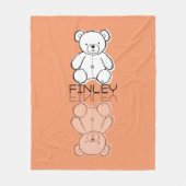 Roze teddybeer met naam en spiegeling fleece deken (Voorkant)