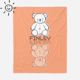 Roze teddybeer met naam en spiegeling fleece deken