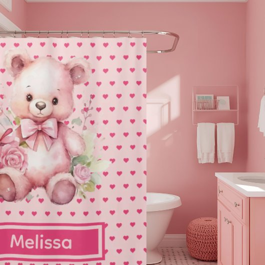Roze teddybeer-monogram-douchegordijnen voor meisj douchegordijn