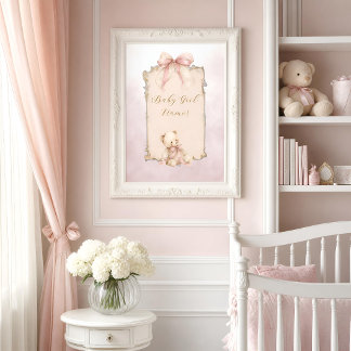 Roze Teddybeer Nursery Naam Poster