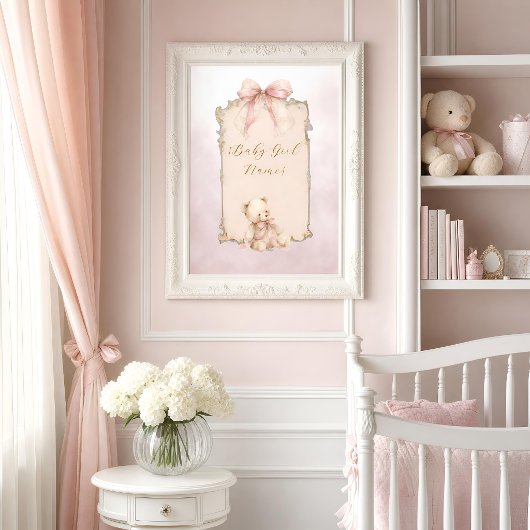 Roze Teddybeer Nursery Naam Poster