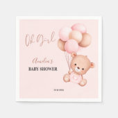 Roze Teddybeer Oh Girl Balloon Baby shower Party Servet (Voorkant)