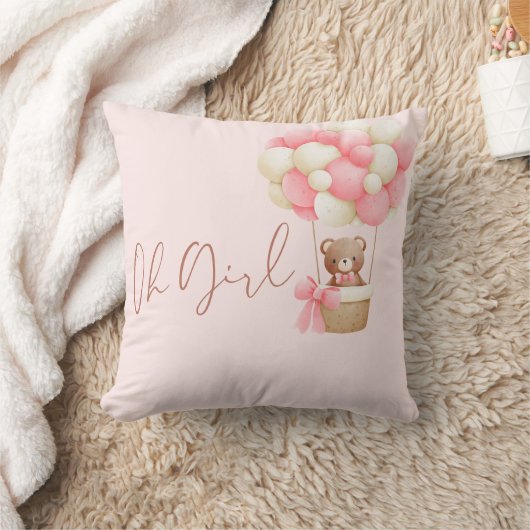 Roze Teddybeer Oh Meisje Ballon Baby Shower Kussen (Deken)