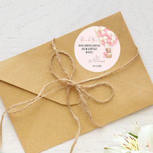 Roze Teddybeer Oh Meisje Ballon Baby Shower Ronde Sticker