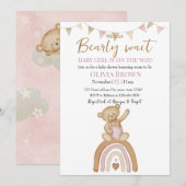 Roze teddybeer ontwerp uitnodiging (Voorkant / Achterkant)