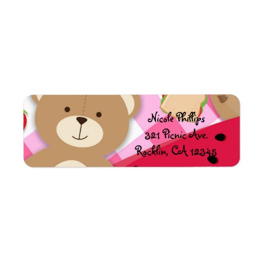 Roze Teddybeer Picknick Verjaardagsfeestuitnodigin Etiket (Voorkant)