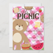 Roze Teddybeer Picknick Verjaardagsfeestuitnodigin Kaart (Voorkant)