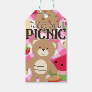 Roze teddybeer picknick zomer verjaardagsfeest cad cadeaulabel