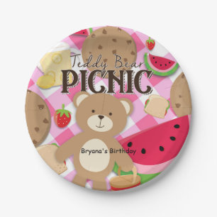 Roze Teddybeer Picknick Zomer Verjaardagsfeestje Papieren Bordje