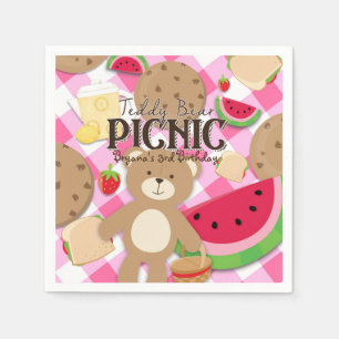 Roze teddybeer picknick zomer verjaardagsfeestje servet